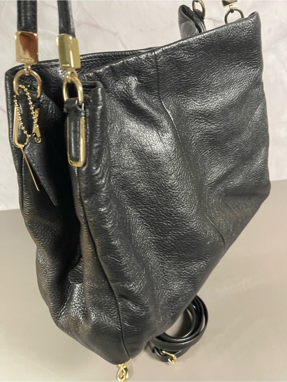 Coach Pebbled Leather Black Shoulder Bag